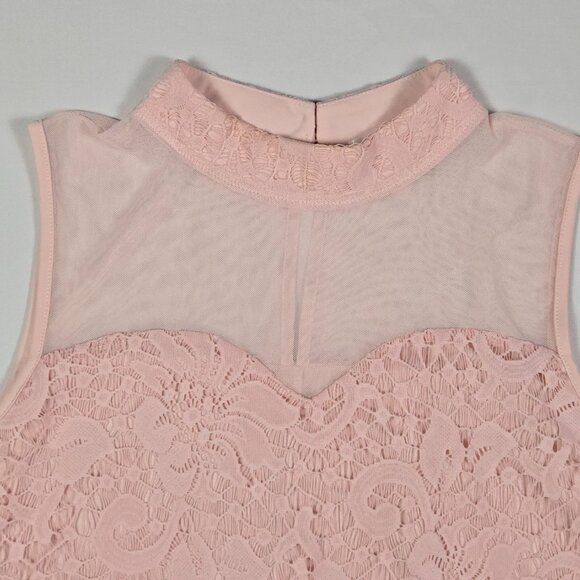 Eve & Maddie Pink Lace Sleeveless Blouse Sheer Mesh Yoke‎ Top XL Romantic Chic - Picture 12 of 13